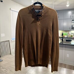 Express Men's Camel Brown Ribbed Zip-Button Neck Sweater
